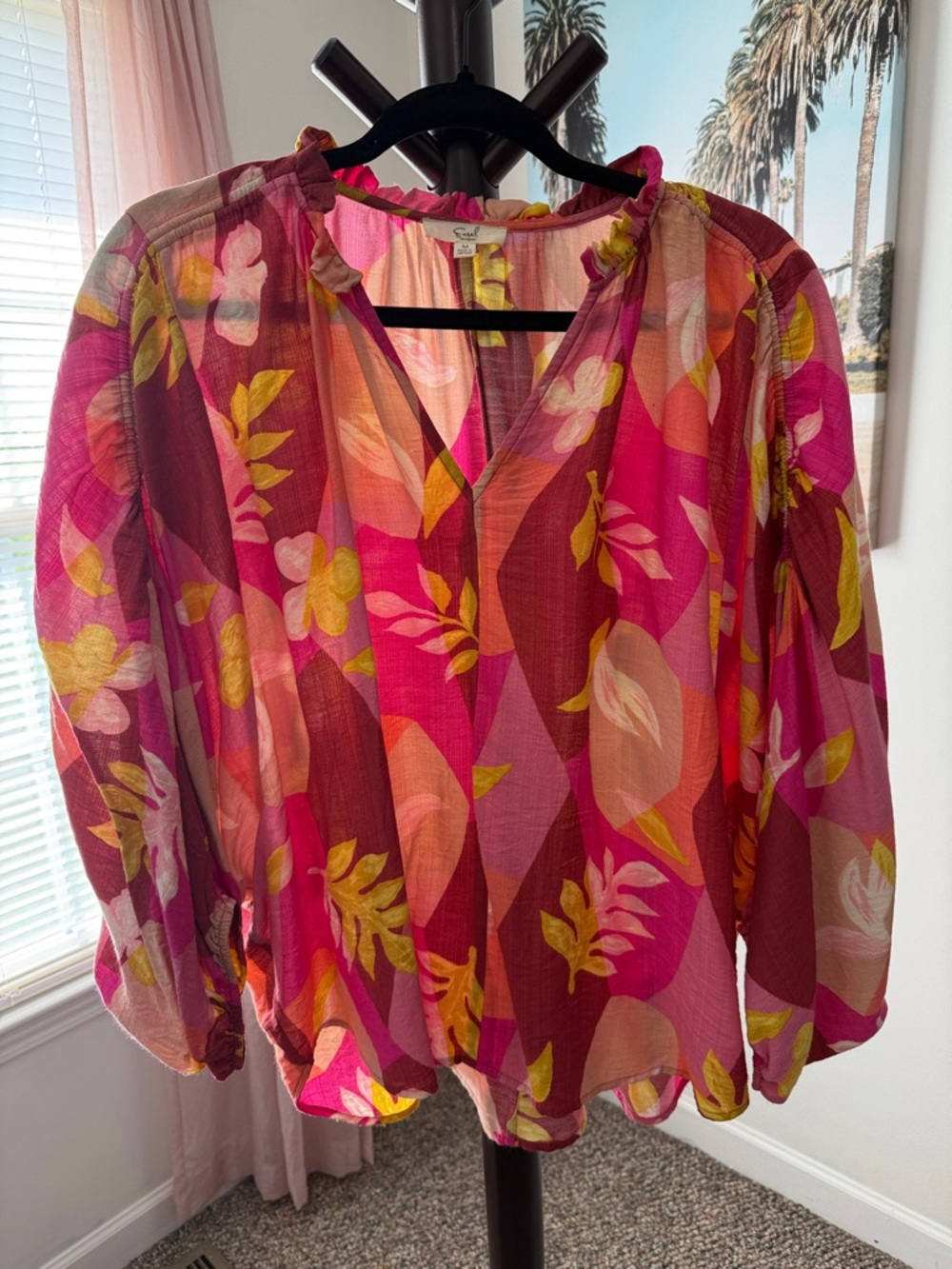 easel Pink and Yellow Floral Peasant Blouse